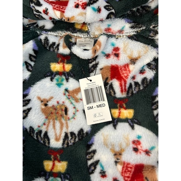 Vera Bradley Women's Robe Velour Plush Merry Mischief Christmas Deer Hooded SM/M - Picture 5 of 5